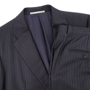 Hickey Freeman Loro Piana Tasmanian Super 130s Pinstripe Suit Navy Men 40R 34x29